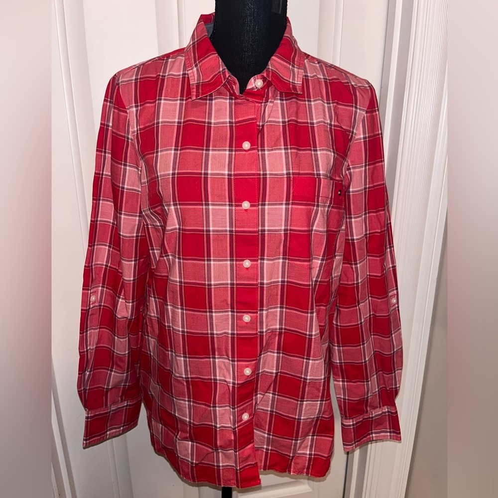 Tommy Hilfiger Red‎ and Gray Plaid Shirt